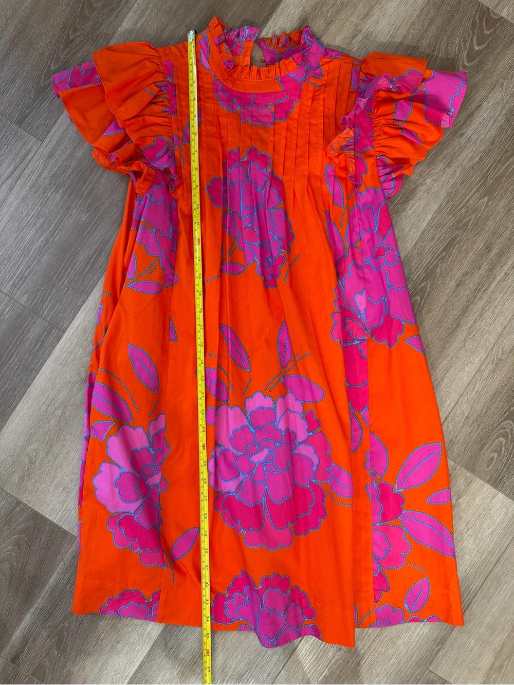 SugarLips Orange Dress with Hot Pink & Teal Floral Trim size SMALL - Picture 2 of 5
